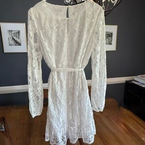 Elegant White Lace Long Sleeve Dress